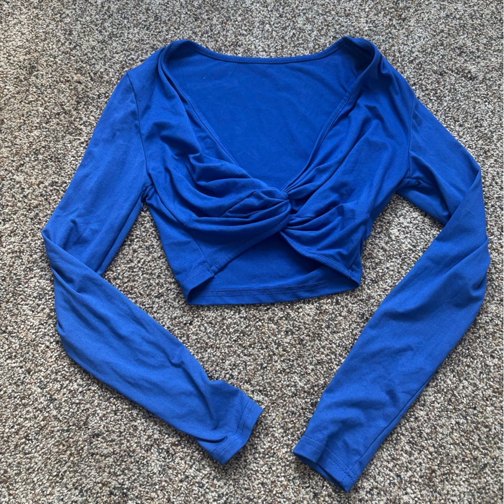 Blue Long Sleeve Twist Front Top